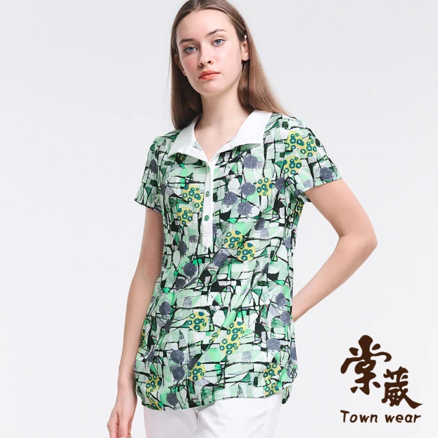 TOWN’WEAR 棠葳 印象風渲染開襟上衣(中大尺碼/女上衣/女上著/印花/印圖/短袖/翻領/輕薄)