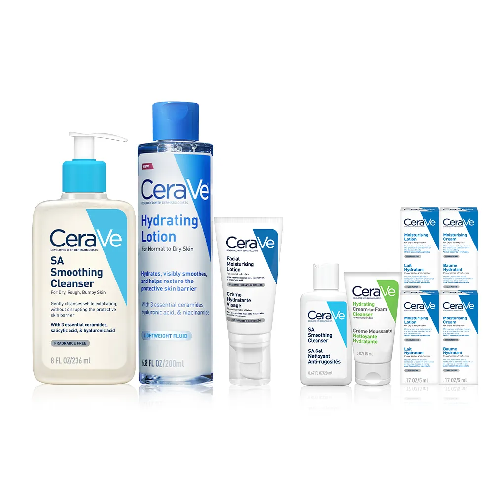 【CeraVe 適樂膚】煥膚修復全配組★水楊酸煥膚淨嫩潔膚露 236ml+全效極潤修護精華水+全能超級修護乳 52ml_A