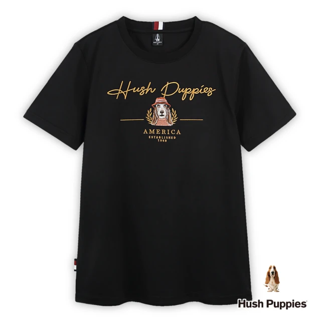 Hush Puppies 男裝 T恤 精緻刺繡毛衣狗圖騰T恤(黑色 / 44111105)