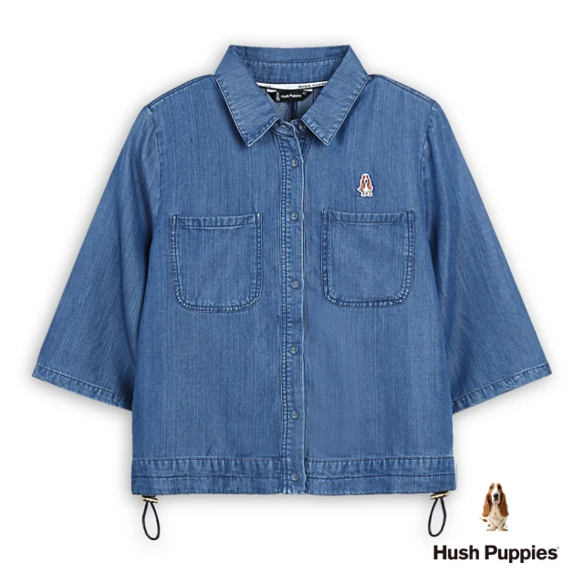 Hush Puppies 女裝 襯衫 簡約抽帶天絲六分袖牛仔襯衫(藍色 / 44212105)