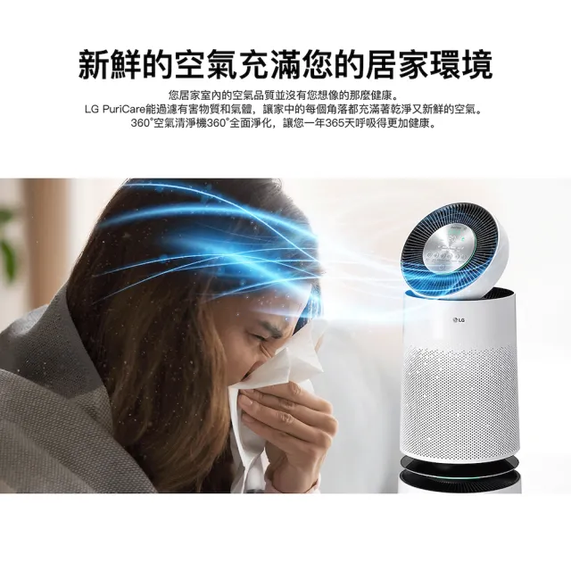 【LG 樂金】多重高效奈米抗菌循環扇空氣清淨機(PuriCare360°/AS601DPT0/抑制過敏源)