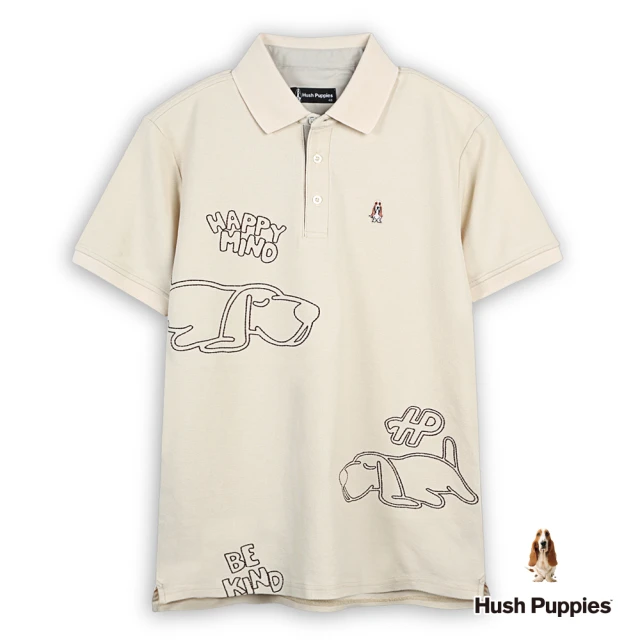 Hush Puppies 男裝 POLO衫 Q版趴趴狗刺繡POLO衫(淺卡其 / 44101105)