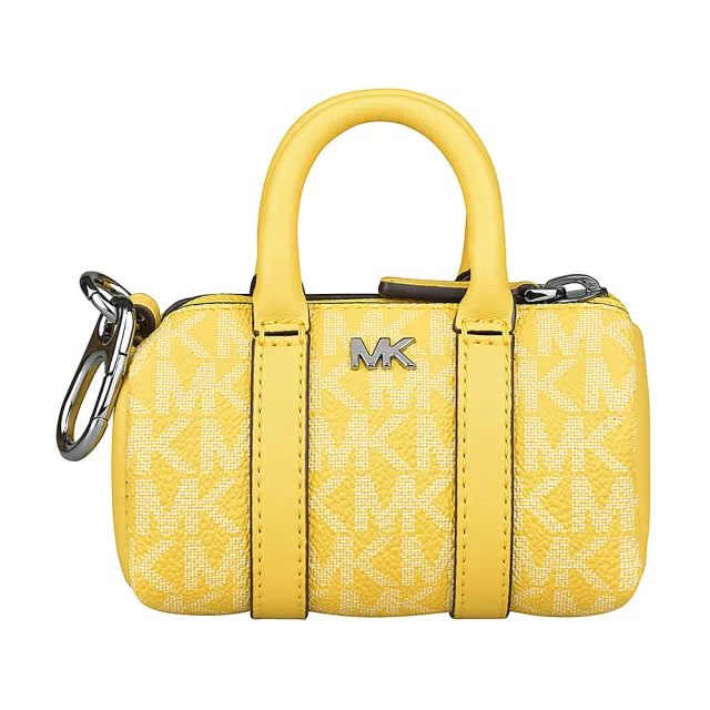 【Michael Kors】MK MICHAEL KORS字母LOGO滿版印花PVC波士頓包造型拉鍊手提零錢包(黃)
