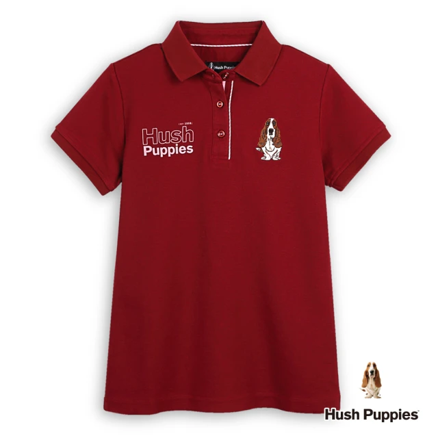 Hush Puppies 女裝 POLO衫 經典品牌英文印花刺繡狗短袖POLO衫(暗紅 / 44201102)