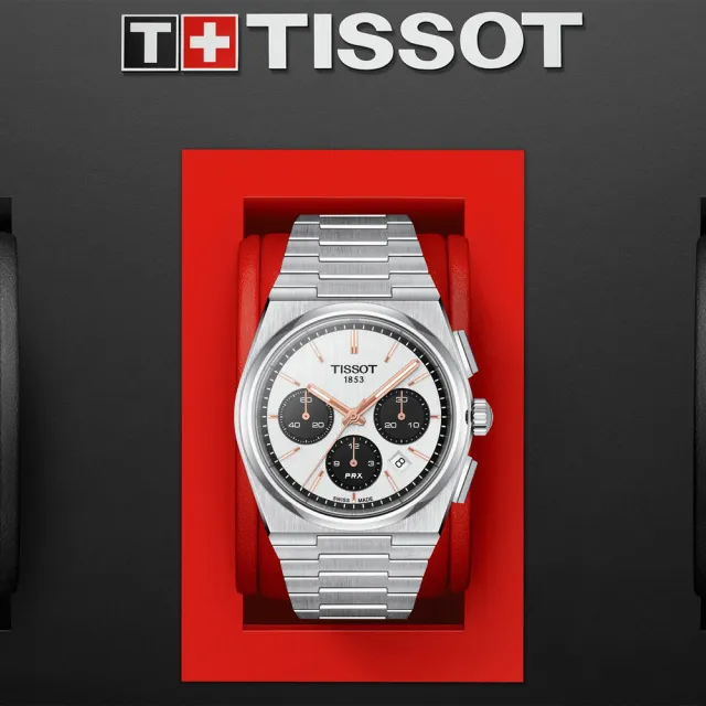 【TISSOT 天梭】PRX系列 熊貓 70年代復刻計時機械錶-42mm 開學禮 送禮 推薦(T1374271101100)