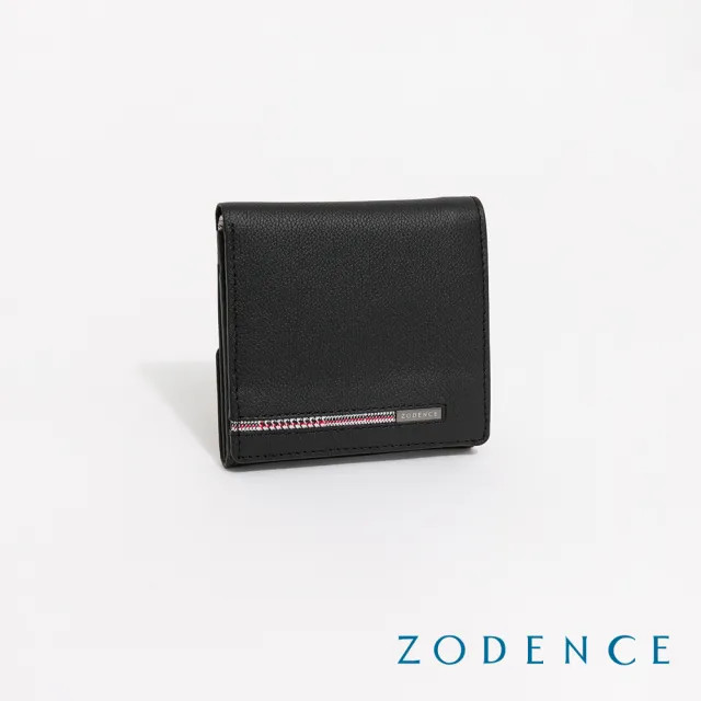 【ZODENCE 佐登司】KIRK進口真皮格紋8卡零錢袋短夾(黑)