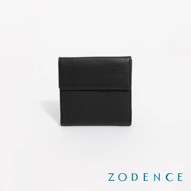 【ZODENCE 佐登司】KIRK進口真皮格紋8卡零錢袋短夾(黑)