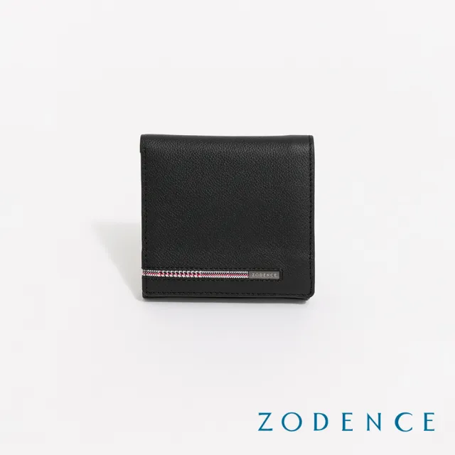 【ZODENCE 佐登司】KIRK進口真皮格紋8卡零錢袋短夾(黑)