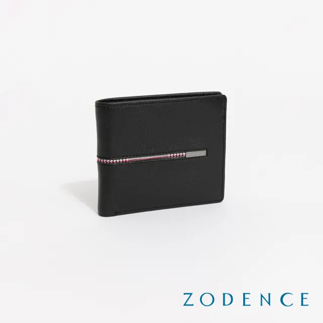 【ZODENCE 佐登司】KIRK進口真皮格紋9卡證件窗短夾(黑)