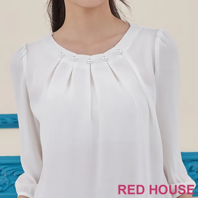 【RED HOUSE 蕾赫斯】素雅珍珠點綴雪紡上衣(白色)