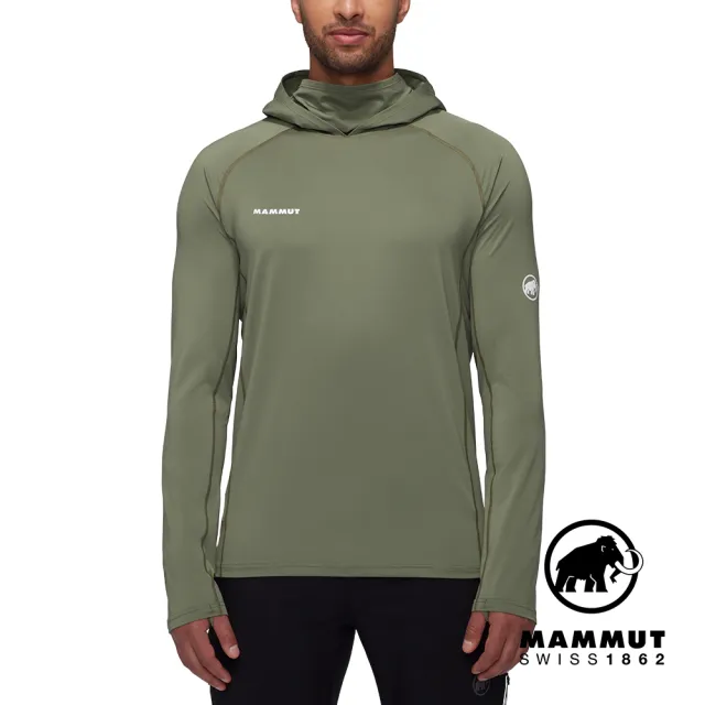 【Mammut 長毛象官方直營】Selun FL Sun Hoody Men 機能套頭連帽上衣 沼澤綠 男款 #1016-01420