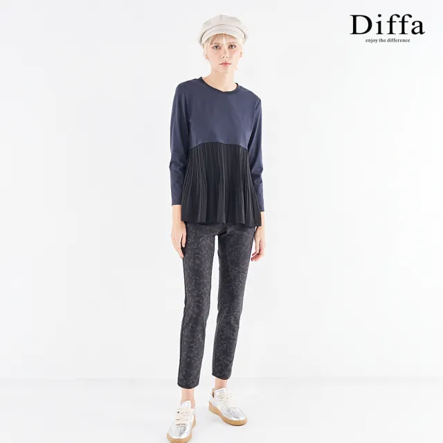 【Diffa】鬆緊腰設計黑色迷彩長褲-女