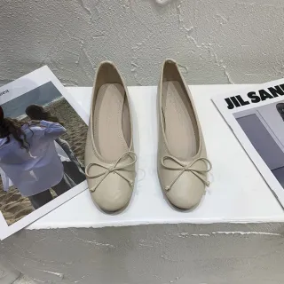 【JP Queen New York】蝴蝶結圓頭軟皮素面平底娃娃鞋(7色可選)