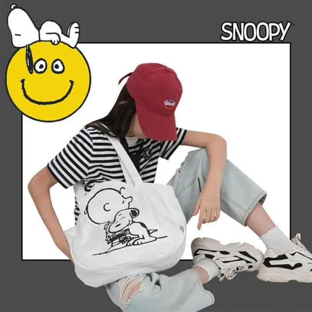 【SNOOPY 史努比】史努比卡通大容量休閒帆布袋(包包女 ins 百搭單肩包 平行輸入)