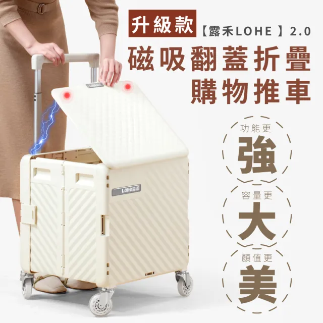 【露禾LOHE】米蘭白75L 磁吸翻蓋折疊購物推車 原廠授權台灣代理商