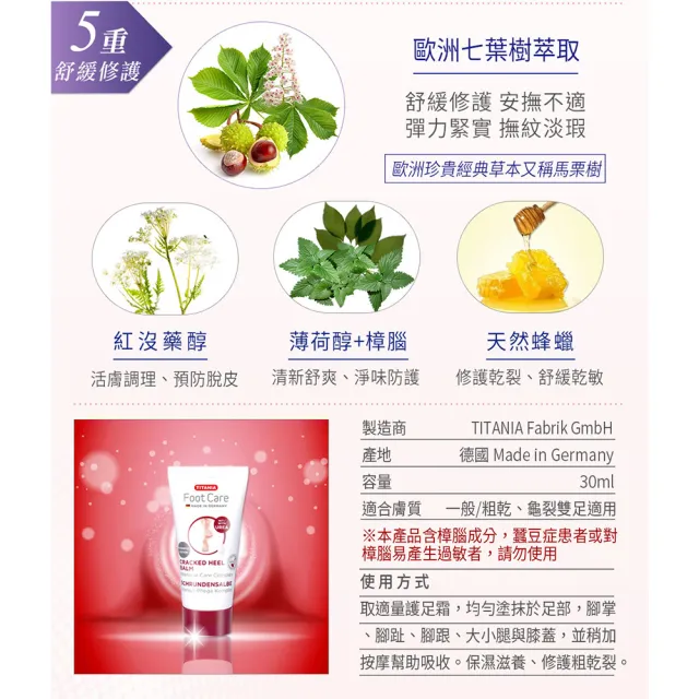 即期品【TITANIA】德你雅尿素5%修護龜裂護足霜30ml超值5入組