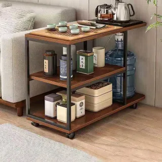 【居家cheaper】復古移動式三層泡茶邊桌 H255(茶几桌/移動式茶几/邊桌/推車/三層推車/茶几車)