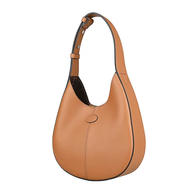 【TOD’S】TOD’S Di Bag皮革壓印LOGO小牛皮手提肩背新月包(迷你/棕)