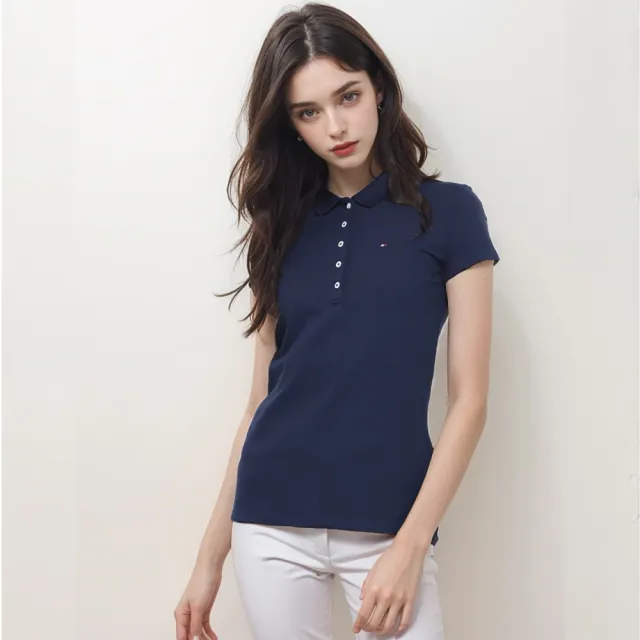 【Tommy Hilfiger】男女款 經典刺繡LOGO POLO衫 素面 滾邊(平輸品)