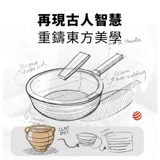 【Taste Plus】悅味元麥 瑞士科技 陶土內外不沾鍋 平底炒鍋 28cm IH爐可用鍋(贈瀝水鍋蓋+木鏟)