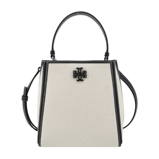 TORY BURCH MCGRAW 帆布皮革手提/斜背水桶包(小/米黑)