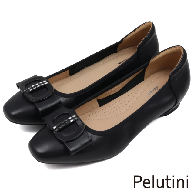 Pelutini 氣質圈型鑲鑽蝴蝶結造型淑女鞋 黑色(433107W-BL)