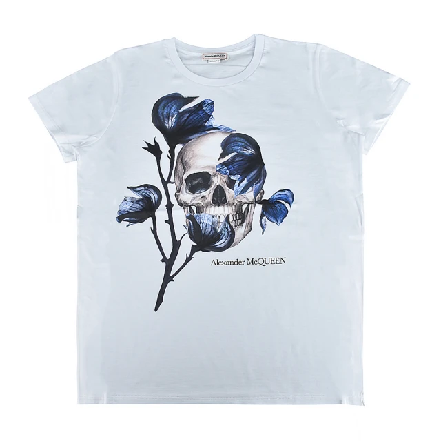 Alexander McQueen ALEXANDER McQUEEN字母LOGO純棉風鈴草骷髏短袖T恤(女款/白)