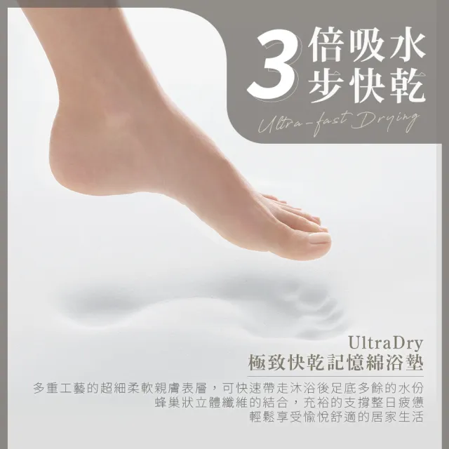 【Comfort+舒適家】UltraDry極致快乾記憶綿吸水地墊-淺灰色(瞬吸水/記憶綿)