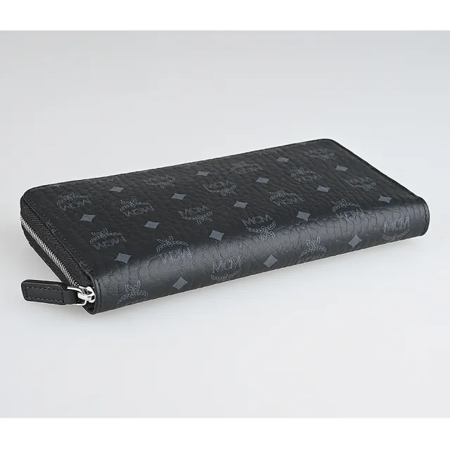 【MCM】MCM Visetos滿版印花LOGO小牛皮12卡拉鍊長夾(大/黑)
