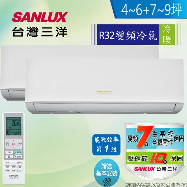 【SANLUX 台灣三洋】4-6坪+7-9坪一對二變頻冷暖分離式R32(SAC-BV70HR+SAE-V28HR3+SAE-V50HR3)