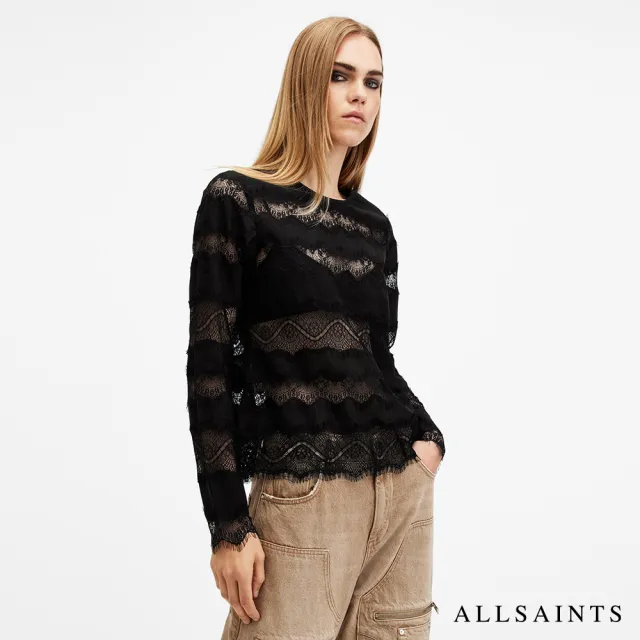 【ALLSAINTS】TIFF 蕾絲透膚條紋造型上衣 W030PB(常規版型)