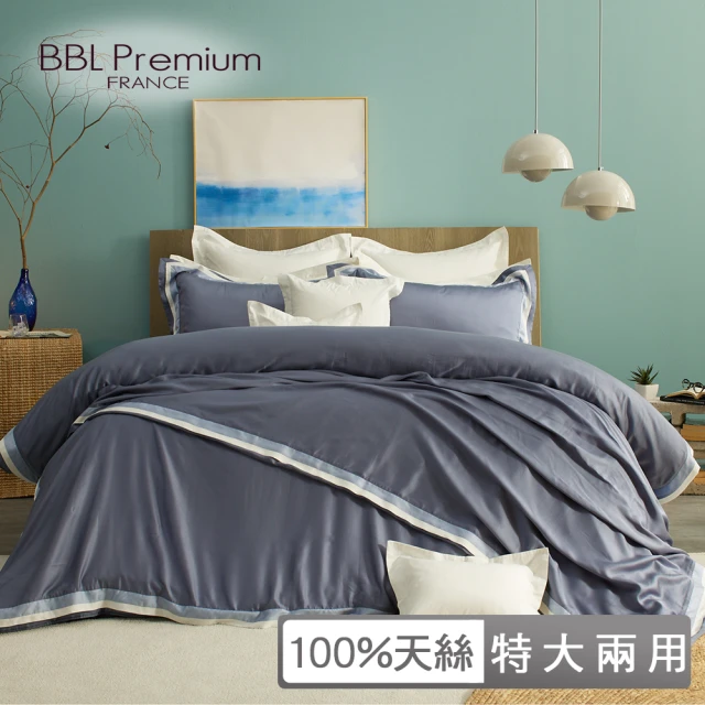 BBL Premium 100%天絲印花兩用被床包組-天長地久-皇家藍(特大)