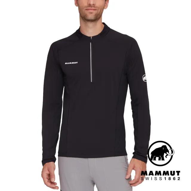 【Mammut 長毛象官方直營】Aenergy FL Half Zip LS Men 輕量抗菌半拉鍊長袖排汗衣 黑色 男款 #1016-01330