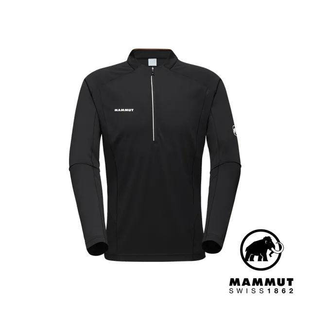 【Mammut 長毛象官方直營】Aenergy FL Half Zip LS Men 輕量抗菌半拉鍊長袖排汗衣 黑色 男款 #1016-01330