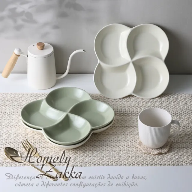 【Homely Zakka】北歐四葉形陶瓷分隔餐盤/四格分隔盤_2色一組(健康分隔盤 瘦身餐盤 健身餐盤 減脂餐盤)