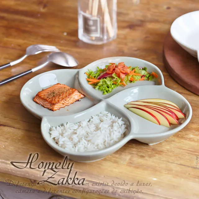 【Homely Zakka】北歐四葉形陶瓷分隔餐盤/四格分隔盤_2色一組(健康分隔盤 瘦身餐盤 健身餐盤 減脂餐盤)