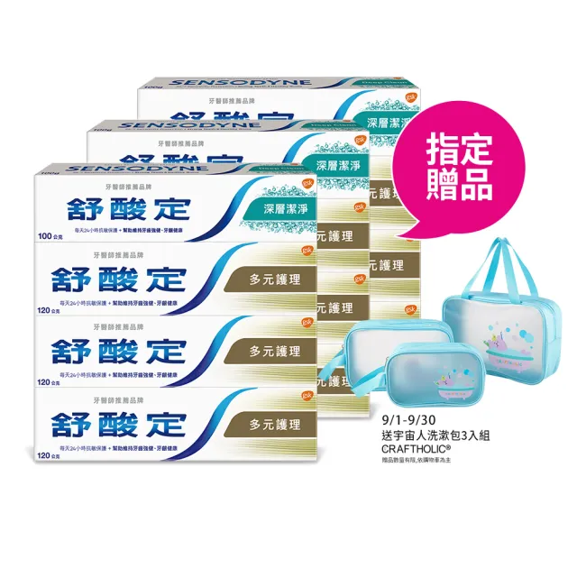 【SENSODYNE 舒酸定】日常防護 長效抗敏牙膏超值12入組(多元護理120g*9+深層潔淨100g*3)