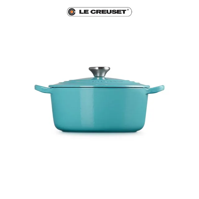 【Le Creuset】琺瑯鑄鐵鍋圓鍋 22cm(土耳其藍-鋼頭-內鍋黑)