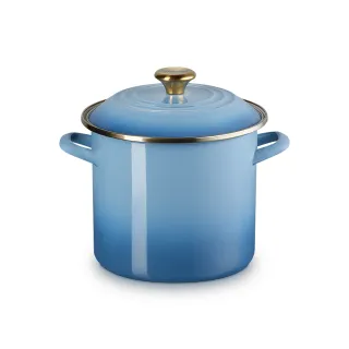 【Le Creuset】琺瑯湯鍋 22cm(藍色迷霧-金頭-內鍋白)