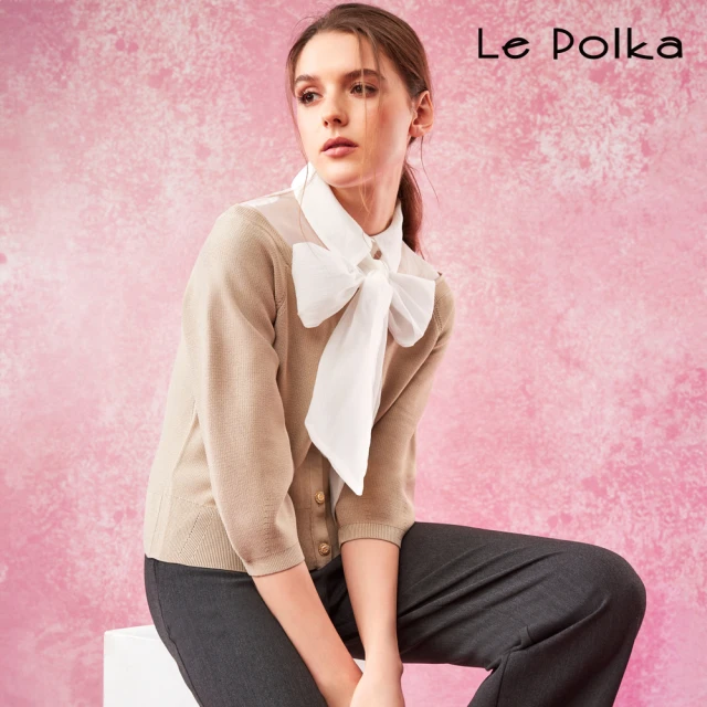 Le Polka 假兩件附領結針織上衣-女