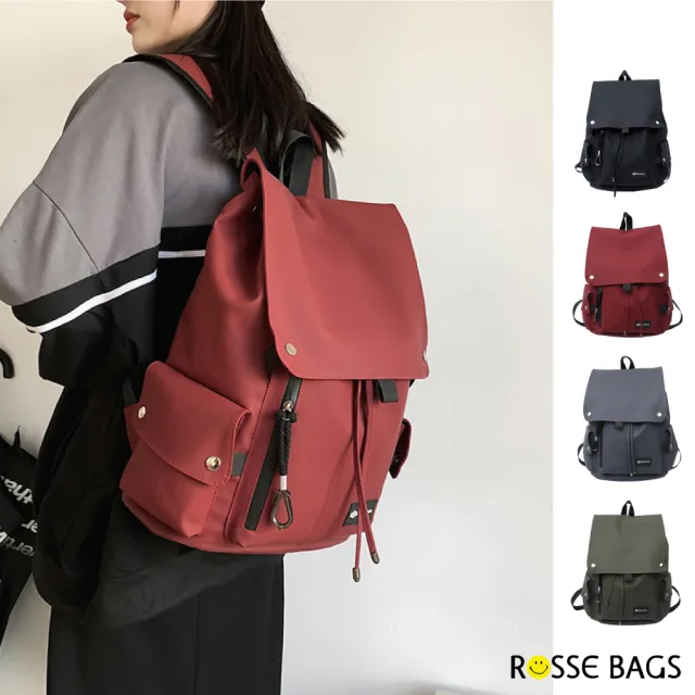 【Rosse Bags】男女款中性時尚大容量學生雙肩包(現+預 黑色/綠色/紅色/灰色)