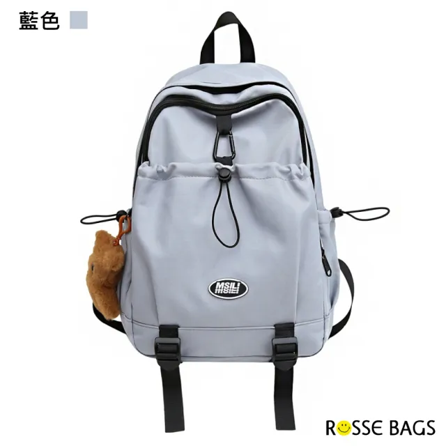 【Rosse Bags】少女小熊掛飾文青學院風格電腦背包(現+預  黑色／卡其色／白色／藍