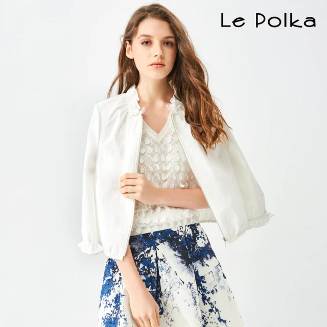 Le Polka 浪漫短版荷葉七分袖外套-女