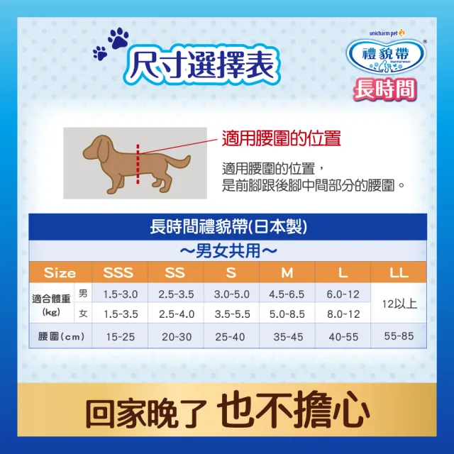 【Unicharm Pet 禮貌帶】長時間犬用禮貌帶/生理褲2入組(狗尿布/公母狗共用/SSS-L)