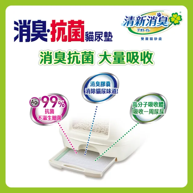 【Unicharm Pet 清新消臭】抗菌貓砂3.8L-4L*2&抗菌貓尿墊*1(沸石砂/多貓用/淡雅清香)