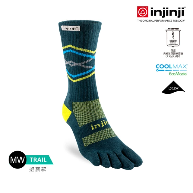 Injinji Trail野跑避震吸排五趾中筒襪FX[墨綠]NAA3738(厚底防震 吸濕排汗 防腳底水泡 中性襪)