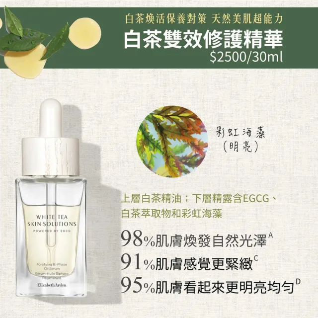 【伊麗莎白雅頓】官方直營 白茶雙效明星組/禮盒(白茶水凝霜50ml+白茶修護精華15ml)