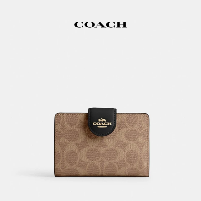 COACH 經典Logo中號拉鍊皮夾-IM/棕黃色/黑色(CW786)