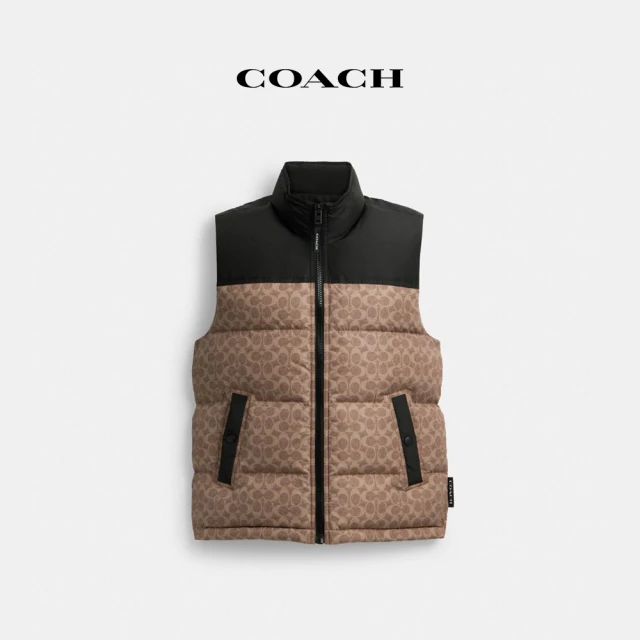 COACH 聚酯纖維經典Logo羽絨背心-棕黃色 經典標誌(CU801)