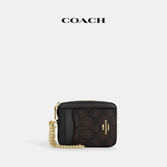 COACHCOACH 經典Logo拉鍊卡夾-IM/胡桃木色/黑色(CW883)